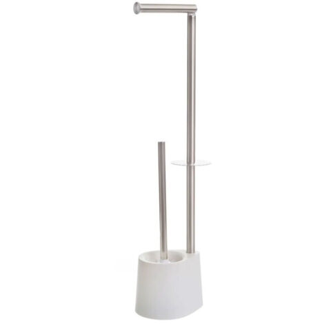 Dérouleur papier toilette, réserve et brosse WC blanc et chrome