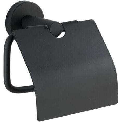 Dérouleur papier WC avec couvercle Bosio Black mat acier inox - Porte-rouleaux de papier hygiénique, Acier inoxydable, 15 x 13.5 x 7 cm