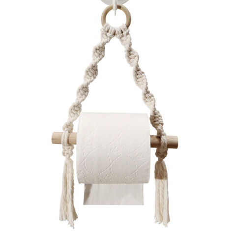 Dérouleur Porte Papier Toilette avec étagère - Tablette en Bois et Corde pour téléphone ou déco