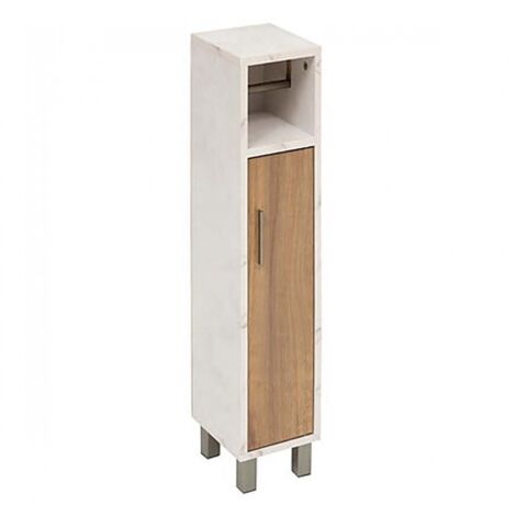 Dérouleur pour papier toilette avec rangement 1 porte, coloris marron/blanc - Longueur 18 x Profondeur 86 x Hauteur 20 cm