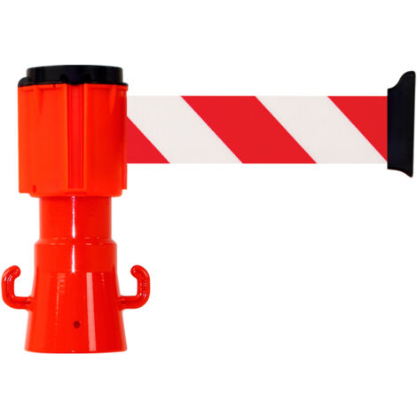 DEROULEUR SANGLE 50MMX3M TETE ORANGE, SANGLE ROUGE/BLANC