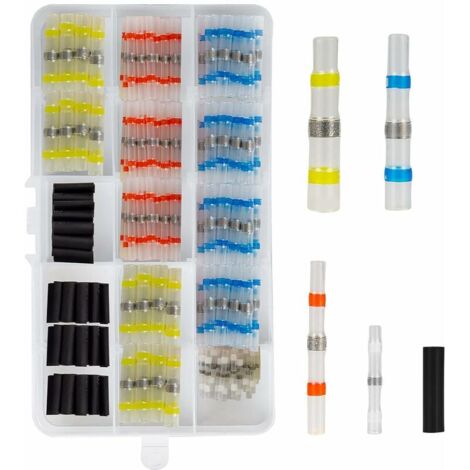 Derrui 150 terminales termorretráctiles, conector termorretráctil, funda termosellable, 4 tamaños, conector de soldadura impermeable para motocicleta automática, tubo retráctil para alambre con estuch