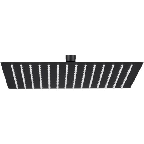 DERW Max Regendusche Duschkopf (20 x 20 cm), Edelstahl eckig Brausekopf, selbstreinigend, Schwarz