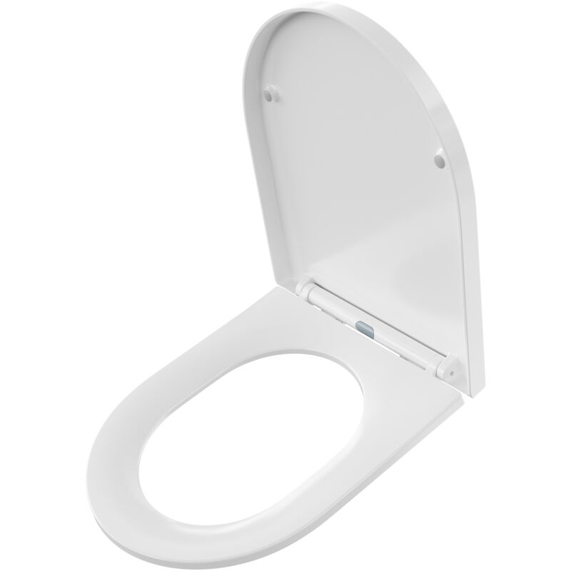 DERW max Siège de Toilette Court en Forme de D, Abattant WC Frein de Chute Lunettes Toilettes 42.7 x 36cm, Blanc