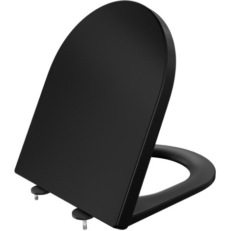 CECIPA MAX DERW max Siège de Toilette Court en Forme de D, Abattant WC Frein de Chute Lunettes Toilettes 42.7 x 36cm, Noir