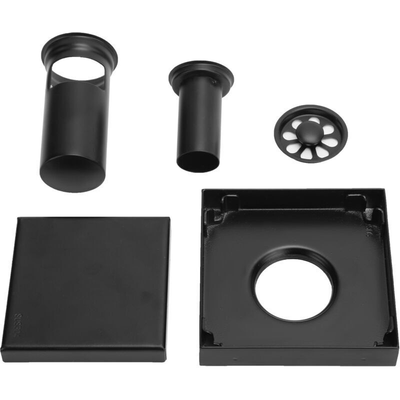 Xisrens Schwarz Desagüe De Suelo Eosnow Con Tapa Extraíble, Juego De Desagüe Cuadrado En Acero Inoxidable Sus304, 10 X 10 Cm, Color Negro