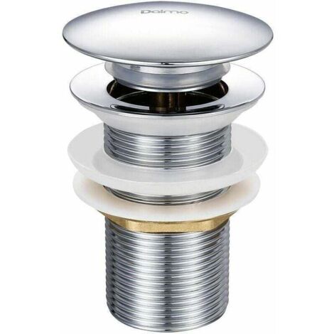 Desagüe automático sin rebosadero para lavabo, de latón cromado, G 1-1/4, equipado con un sistema de apertura y cierre mediante pulsador.