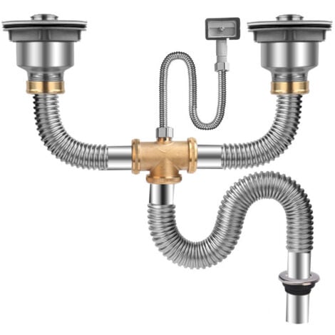 SUNXURY Desagüe completo para fregadero de acero inoxidable, fregadero doble, tubo de conexión, diámetro del tubo de desagüe 80 mm