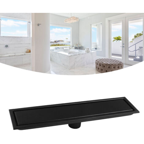 [Desagüe de baño] Desagüe rectangular de 40 cm, antirretorno, de liberación rápida, fabricado en acero inoxidable, color negro.