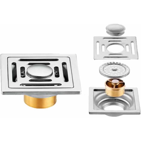 Desagüe de ducha cuadrado de 8,6 cm (3,39 pulgadas) con tapa de filtro extraíble, desagüe de latón antiobstrucción, desagüe empotrado en azulejos, apto para baños, cocinas, garajes y sótanos.