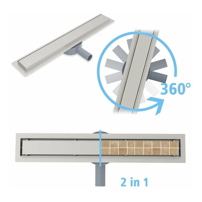 

Desagüe de ducha de acero inoxidable 2 in 1 + sifon 360 Canaleta de ducha para cuarto de baño sumidero con sifón antiolores filtro de desagüe 60 cm