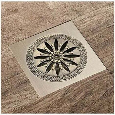 Desagüe de ducha de latón antiguo KZQ, desagüe de suelo cuadrado antiolor, rejilla de ducha para baño, calibre grande 10 x 10 cm, accesorios de baño