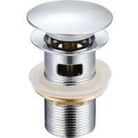 Desagüe de fregadero - con orificio de rebose - Tapa de acero inoxidable, cuerpo de acero inoxidable, tuerca de cobre, movimiento de cobre