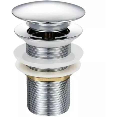 Desagüe de fregadero emergente de latón cromado G 1-1/4 sin rebosadero, equipado con un sistema de apertura y cierre fácil con botón pulsador.