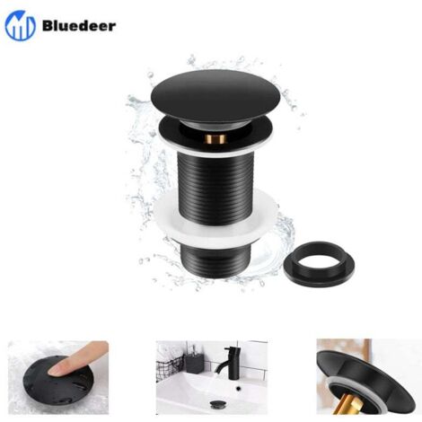 Desagüe de fregadero negro (sin rebosadero), desagüe automático emergente negro universal, desagüe automático emergente (para fregaderos de encimera)