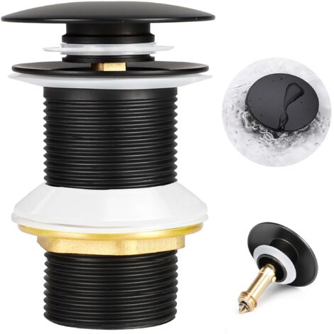 Desagüe de Lavabo sin Rebosadero, Desagüe Pop-up Antiatascos para Lavabo de Baño, Universal Estándar-G 1 ¼, Acabado Negro Mate