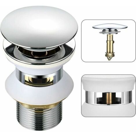 Desagüe de lavabo universal con rebosadero automático emergente con sistema de apertura por presión y clic para baño, de latón cromado de 1-1/4"