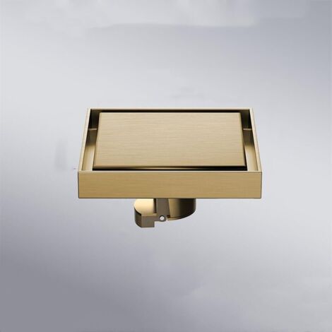 Desagüe de suelo de 10 x 10 cm, antiolor, para bañera y ducha, cuadrado, dorado, en acero inoxidable 304, 10 x 10 cm (latón cromado).