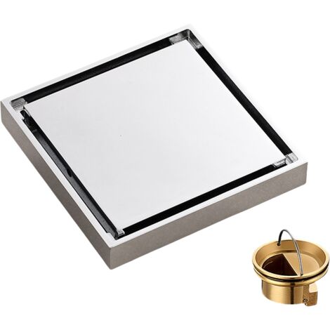 Desagüe de suelo de cobre puro de 10 cm × 10 cm, desagüe de suelo cuadrado, diseño invisible, cromado