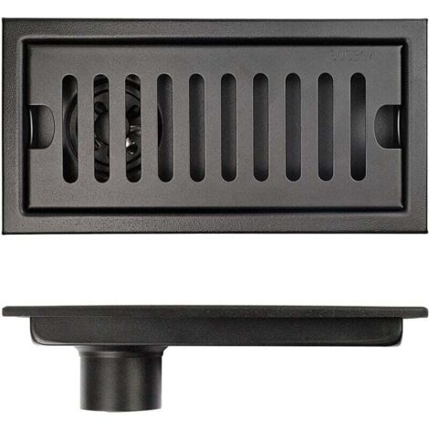 Desagüe de suelo rectangular 20×10 cm en acero inoxidable negro, desagüe de suelo prolongado con filtro a juego con desagüe de ducha antiolores