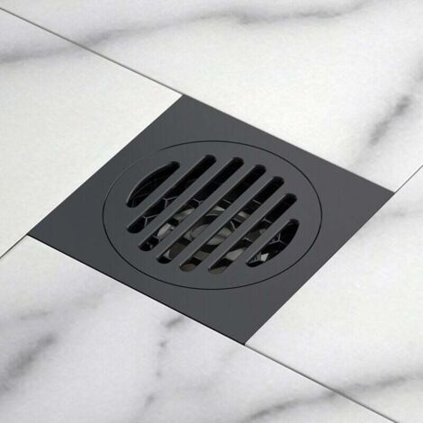 Desagüe de suelo, tapa de desagüe de bañera, extraíble, para baño, ducha, inodoro, colador cuadrado de jardín, acero inoxidable, negro, 10 x 10 cm