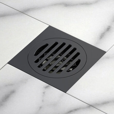 Desagüe de suelo, tapa de desagüe de bañera, extraíble, para baño, ducha, inodoro, colador cuadrado de jardín, acero inoxidable, negro, 10 x 10 cm
