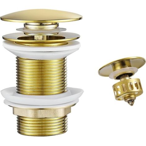 Desagüe emergente de latón para lavabo, sin rebosadero ni colador, color dorado.