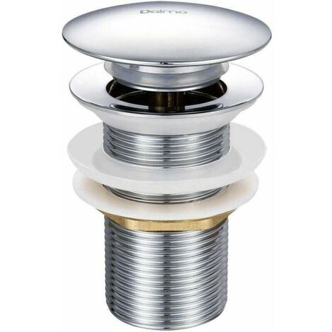 Desagüe emergente para fregadero ZVD-G de 1-1/4 de latón cromado sin rebosadero, equipado con sistema de apertura y cierre con botón pulsador fácil.
