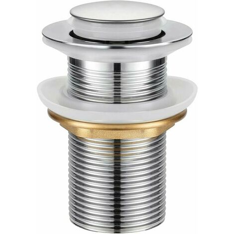 Desagüe para lavabo, desagüe automático universal sin rebosadero Desagüe automático con tapón de desagüe sin válvula Push Open Tirador en acero inoxidable cromado para lavabo de baño