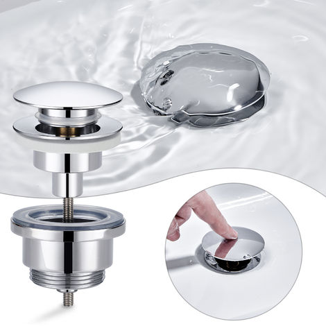 Autom/ático Emergente Lat/ón V/álvula de Desag/üe Cromado con Rebosadero Sif/ón y Pop-up Tapones de Desag/üe con Desbordamiento para Lavabo