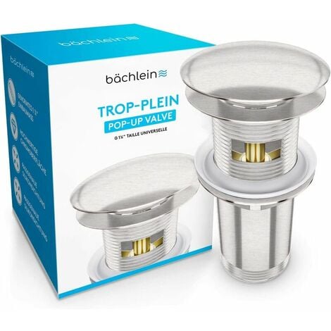 Desagüe universal con rebosadero para lavabo y fregadero - Válvula de retención de acero inoxidable cepillado - Incluye 3 juntas para lavabos de todo tipo, desagüe con válvula de desagüe - Montaje con