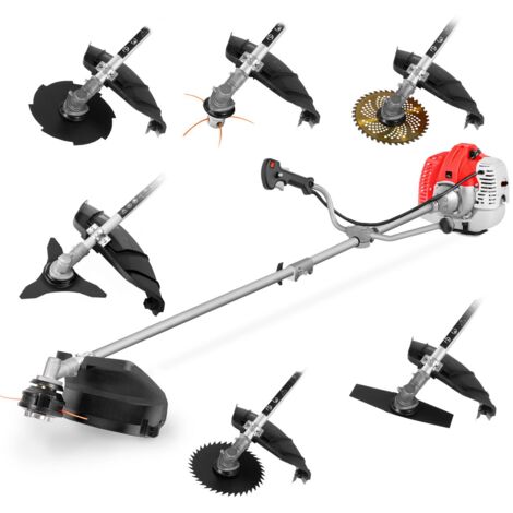 Desbrozadora 7-en-1 motor 65cc Cabezal hilo, Disco 3 puntas y Arnes -GREENCUT