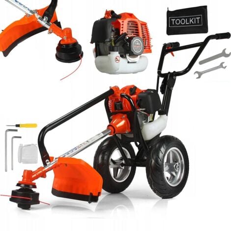 BRICOLINE Desbrozadora de Gasolina con Ruedas Potencia 2 CV Motor 2 Tiempos 52cc Mezcla de Gasolina:Aceite cortacésped cortabordes Recortadora Trimmer