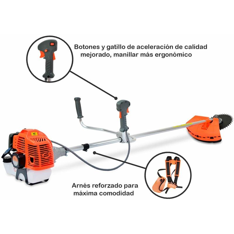 

Grandmaster - Spark - Desbrozadora De Gasolina 52cc, Multifuncional 3 En 1, 2.21HP/1650W, Arnés Y Casco De Seguridad, 3 Cabezas, Motor De Gasolina De