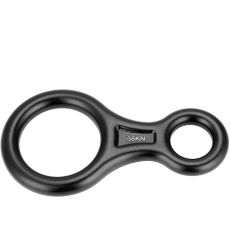 Descendeur de corde en forme de 8 de 35 kN avec anneau de rappel, équipement de sauvetage pour l'escalade (noir)