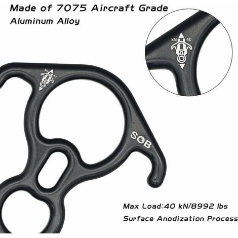 Descendeur en aluminium type « figure 8 » avec oreilles incurvées – 50 kN, matériel de descente pour loisirs outdoor et cordes