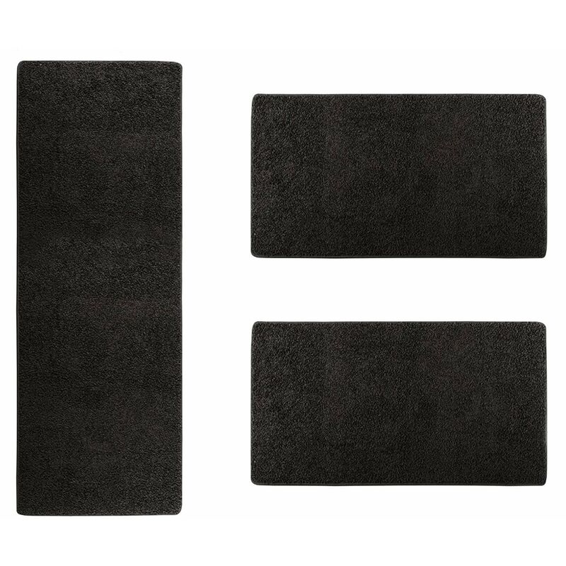 Karat - Descente de lit Barcelona Noir 1 tapis 67 x 250 cm + 2 tapis 67 x 140 cm
