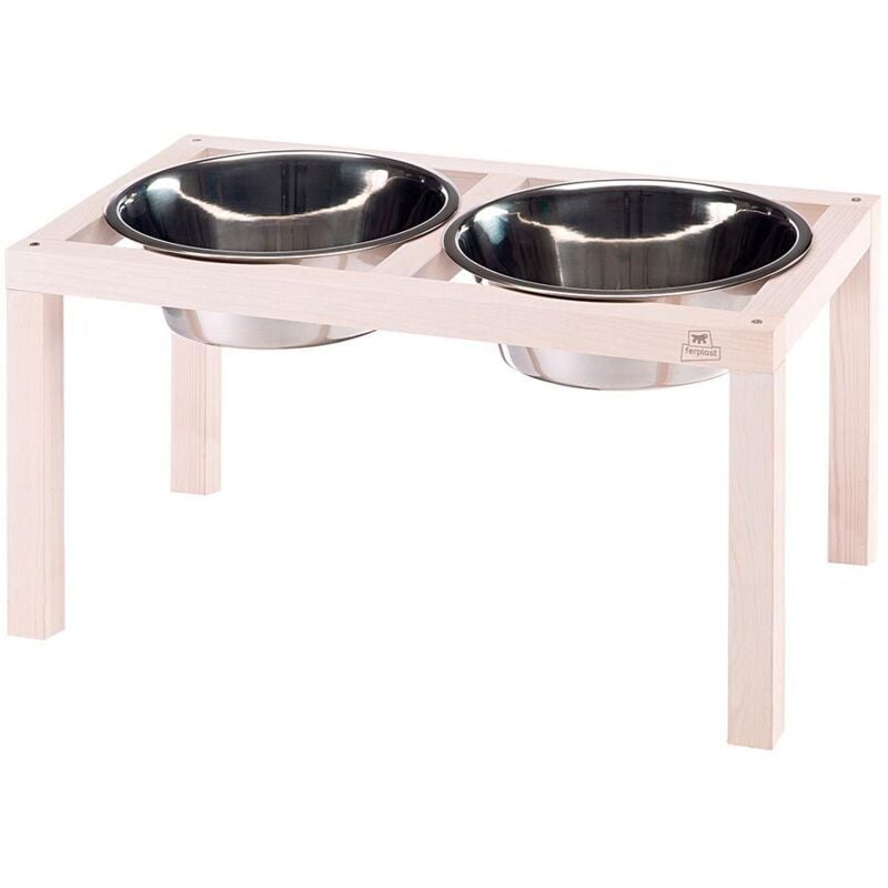 Desco wood Porte-gamelles en bois avec gamelles en acier inoxydable pour chiens et chats. Trois tailles.. Variante 07 - Misure: 52.7 x 26.6 x h 29 cm