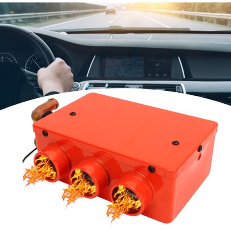 SJLERST Descongelador de coche, 3 agujeros, 50W, rojo, pequeño, portátil, calentador de parabrisas, ventilador, accesorios de calentador automático, 12V