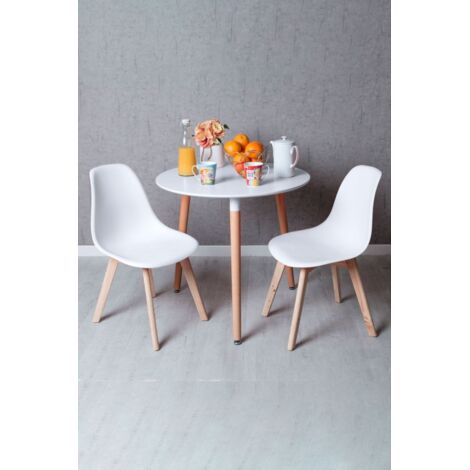 Descuento extra - Conjunto Mesa Tower Redonda 80 cm Blanca y Pack 2 Sillas Kelen - Blanco