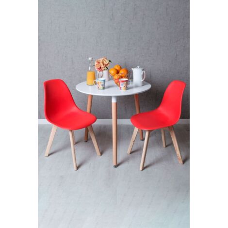 Descuento extra - Conjunto Mesa Tower Redonda 80 cm Blanca y Pack 2 Sillas Kelen - Rojo