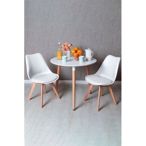Descuento extra - Conjunto Mesa Tower Redonda 80 cm Blanca y Pack 2 Sillas Synk Basic - Blanco