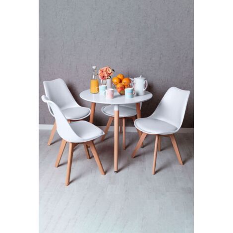 Descuento extra - Conjunto Mesa Tower Redonda 80 cm Blanca y Pack 4 Sillas Synk Basic - Blanco
