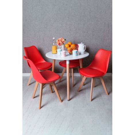 Descuento extra - Conjunto Mesa Tower Redonda 80 cm Blanca y Pack 4 Sillas Synk Basic - Rojo