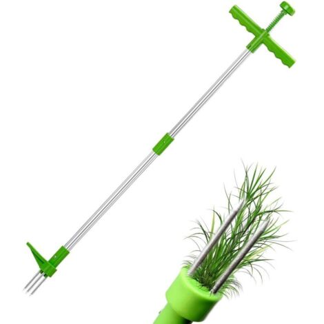 Désherb, désherb manuel avec pédale, longue poignée réglable, outil d'élimination des racines, mauvaises herbes du jardin, pelouse, 100 cm (vert)