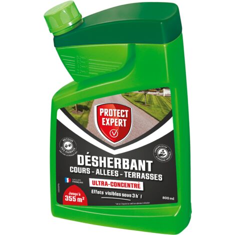 Désherbant Grandes Cours Protect Expert | Allées Ultra Concentre 800 ml Agit par Contact Et Permet D'éliminer Les Principales Mauvaises Herbes Et Mousses,