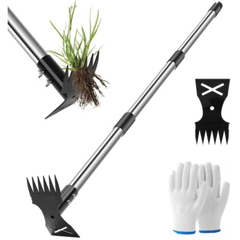 Désherbeur à double tête à long manche, débroussailleuse à main et houe de jardin, adapté à l'aménagement paysager et au désherbage de la cour, 120cm
