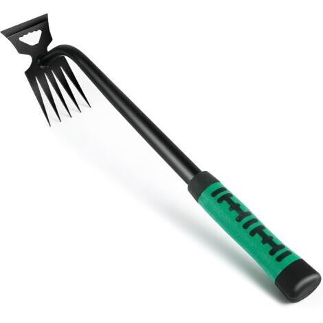 Désherbeur Manuel, 5 Dents Rateau de Désherbag, Râteau de Jardin en Acier Inoxydable Outil de Désherbage avec Long Manche, Outil de Mauvaises Herbes du Jardi Pelouses