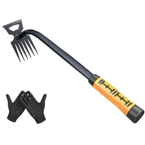 Désherbeur Manuel, 6 Dents Rateau de Désherbag, Râteau de Jardin en Acier Inoxydable Outil de Désherbage,avec gants