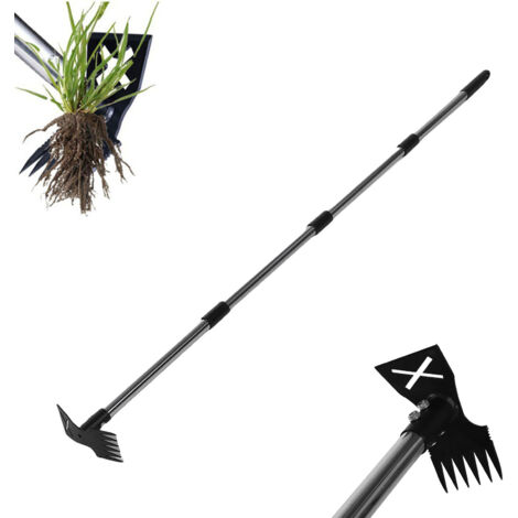 Désherbeur manuel à long manche de 152 cm (60 pouces), 2 en 1 : râteau à désherber et houe de jardin. Outil robuste pour arracher les mauvaises herbes dans la cour, la pelouse, la terrasse et le jardi